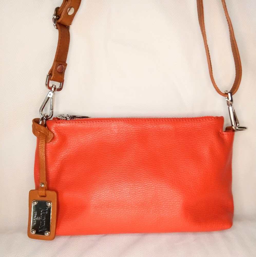 Valentina Orange/ Salmon Italian Leather Crossbody